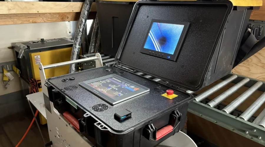 TID Trenchless sewer camera inspection equipment showing live pipe footage on monitor in Southeastern Massachusetts