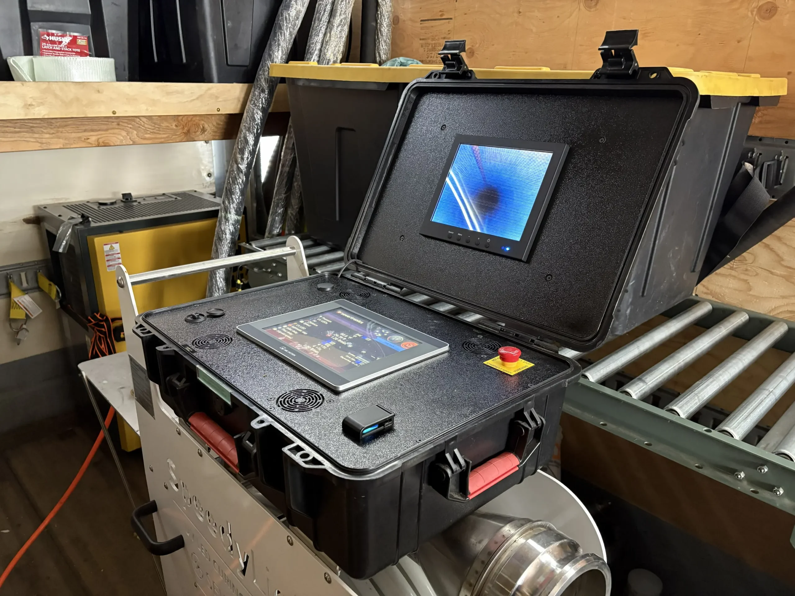 TID Trenchless sewer camera inspection equipment showing live pipe footage on monitor in Southeastern Massachusetts