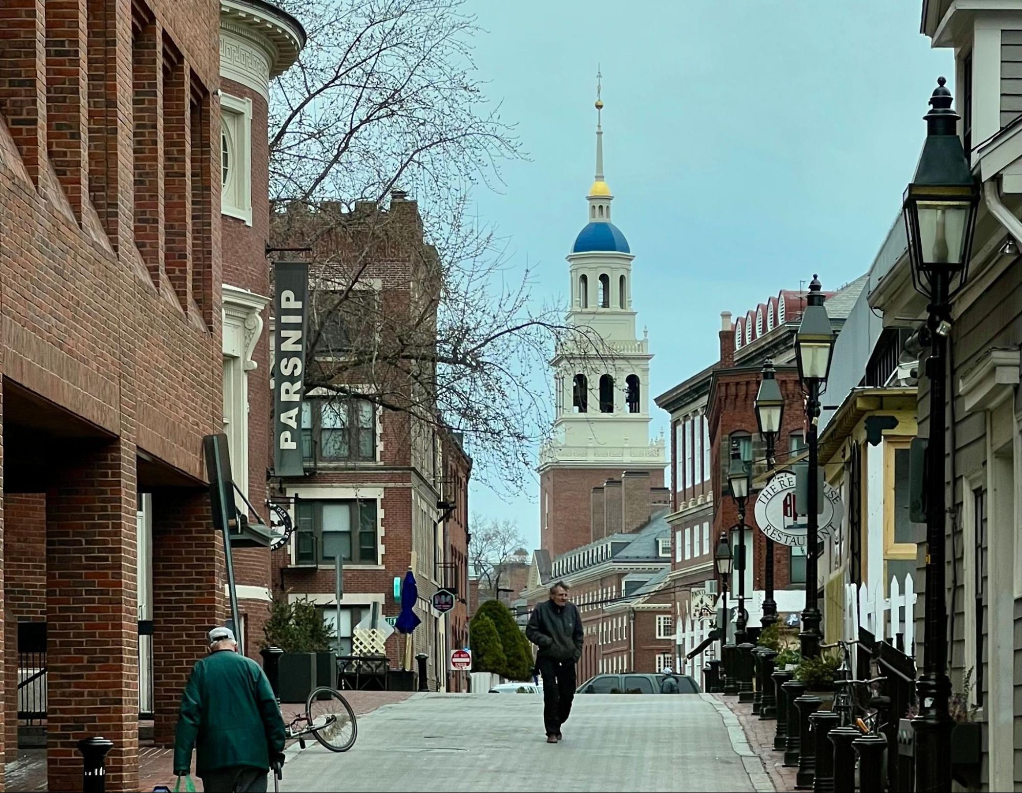 Brick street in Harvard Square, Cambridge, MA, where TID Trenchless provides drain cleaning.