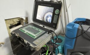 TID Trenchless checking a home sewer line for hidden pipe damage with a sewer camera