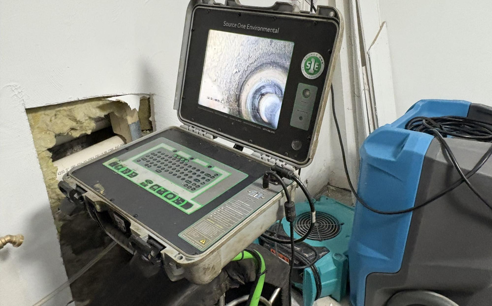TID Trenchless checking a home sewer line for hidden pipe damage with a sewer camera